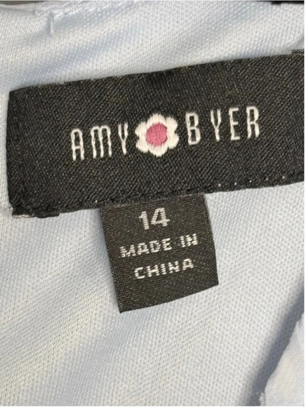 AMY BYER Light Blue Polka Dot Mini Dress with White Embroidery, Size 14